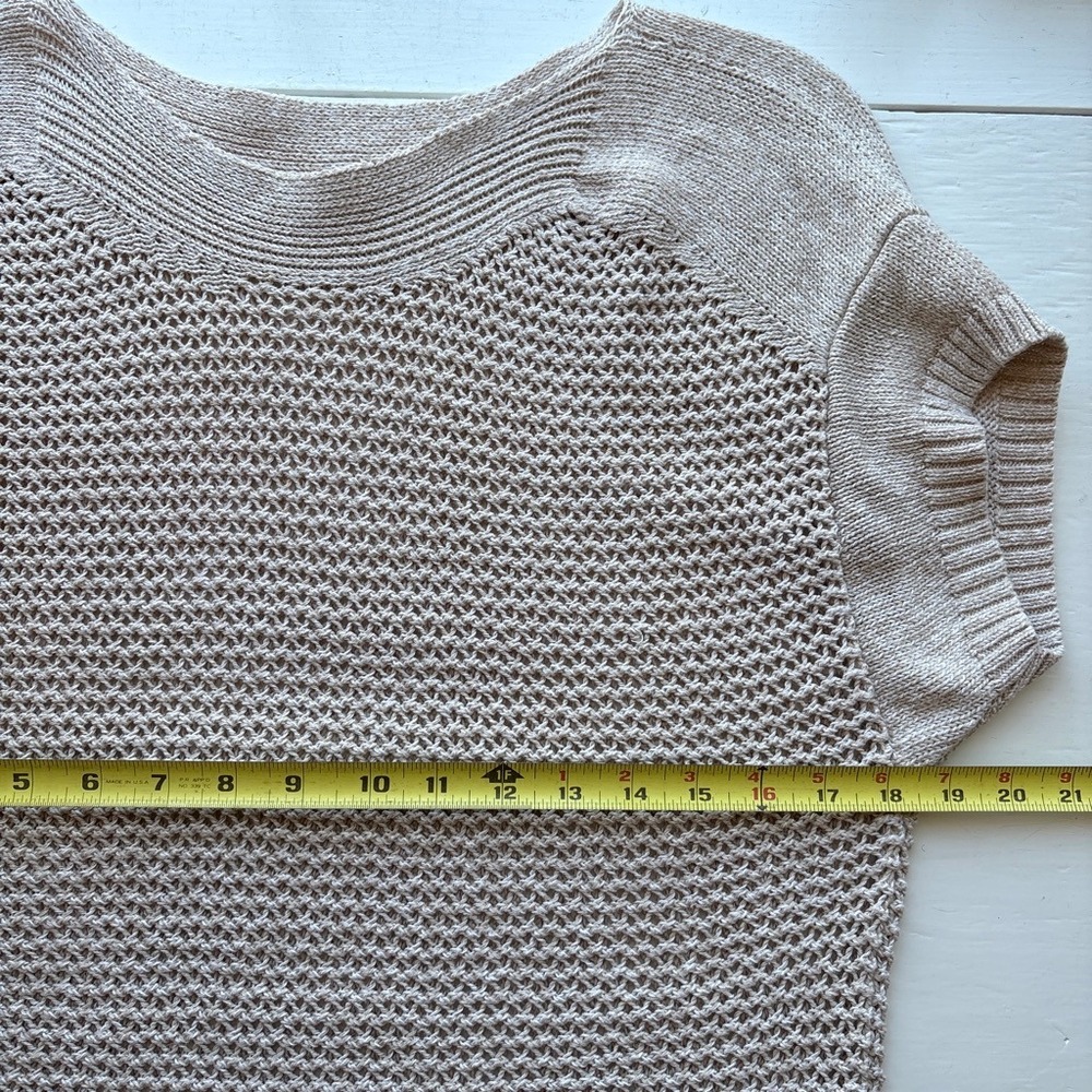 Eddie Bauer Linen Cotton Women L Sweater Beige Short Sleeve Boho Knit Granola - Picture 6 of 8